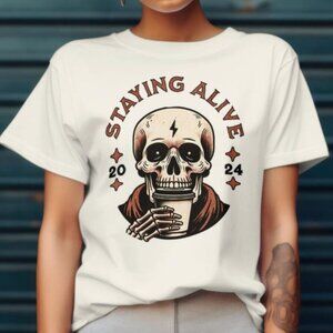Halloween Shirt, Retro Staying Alive Coffee T-Shirt, Trendy Coffee Shirt